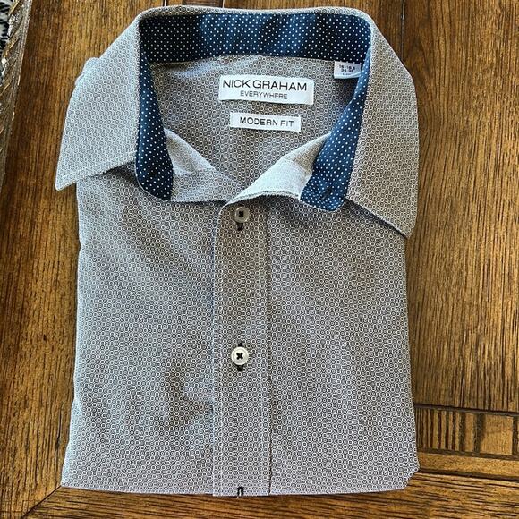 Nick Graham | Men’s Blue Modern Fit Long Sleeve Dress Shirt | Size Large | 0031 - Picture 2 of 10